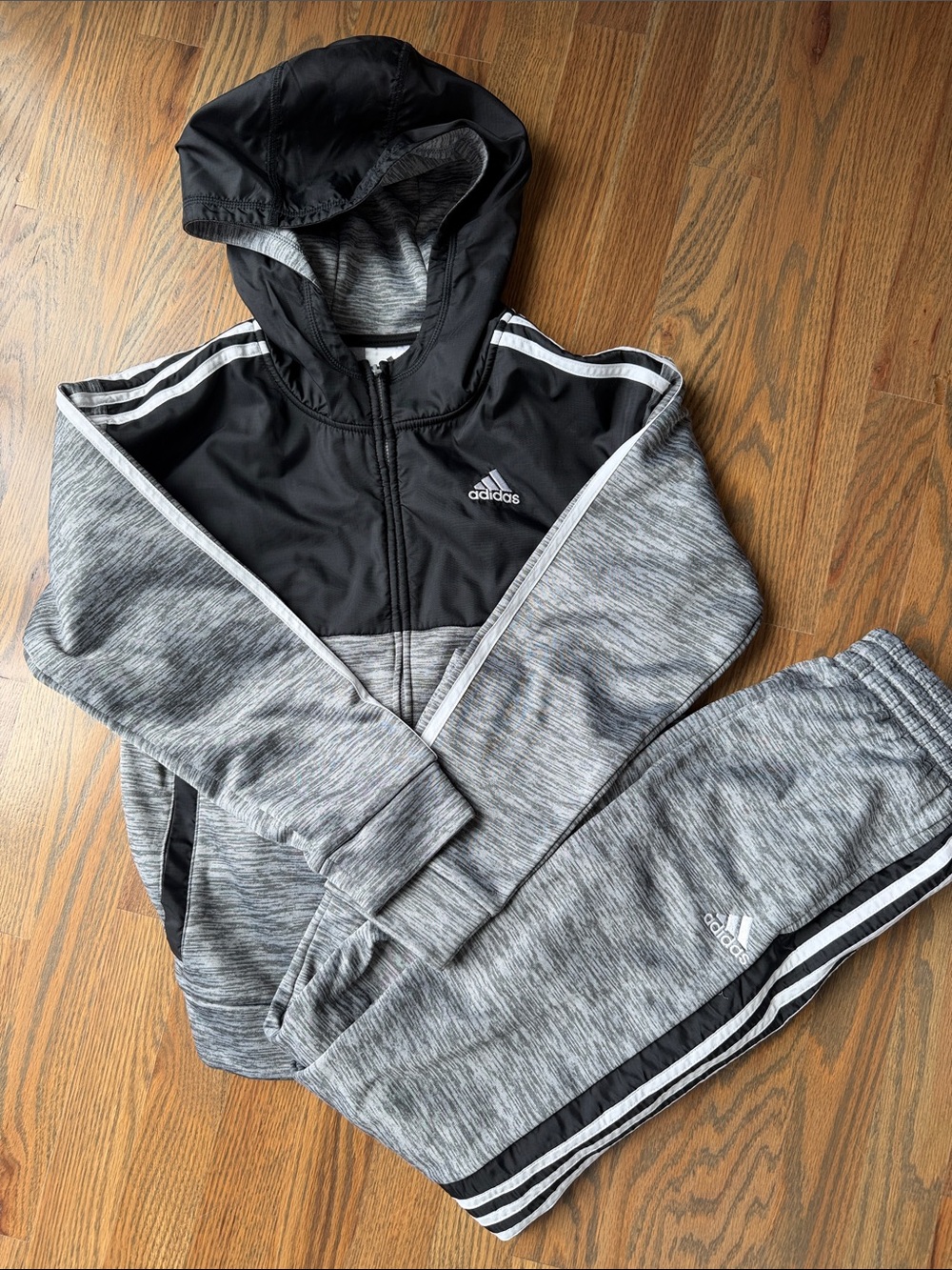 Adidas Kids Gray & Black Hooded Track Pants Set Medium 10/12